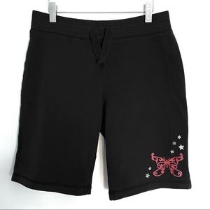 Mid-length cotton bermuda shorts w/ butterfly accent print - Black Soot